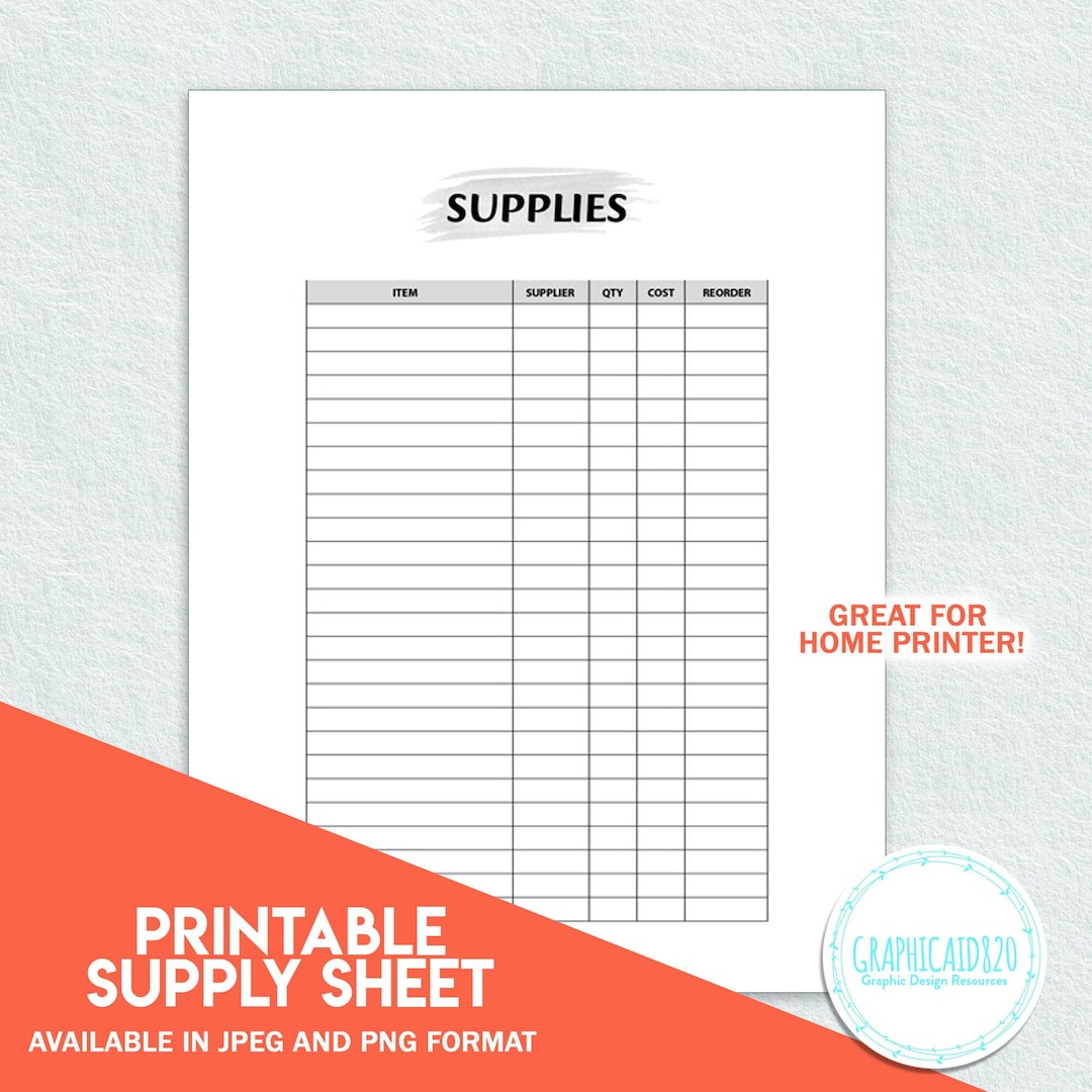 Kindergarten Supply List Template