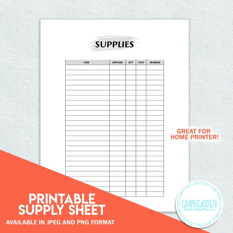Supply Sheet Template Simple Printable Inventory Log Small - Etsy
