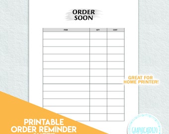Order Soon Inventory Tracker Template | Simple One Sheet Printable Inventory Log | Business Organizer | Home Business Product Inventory