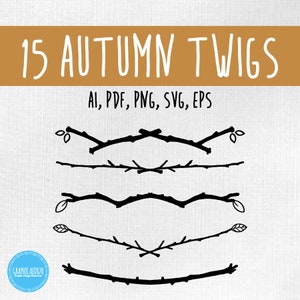 Hand Drawn Autumn Twigs Elegant Vector Header Decorative Text Divider Digital Clip Art Border Page Separator Instant Download