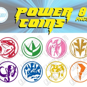 Power Coins Clip Art | Vermelho, Verde, Preto, Rosa, Amarelo, Azul | Pacote de Clipart de Anime | Arquivos de Corte Digital de Silhueta Cricut Eps Svg Pdf Png
