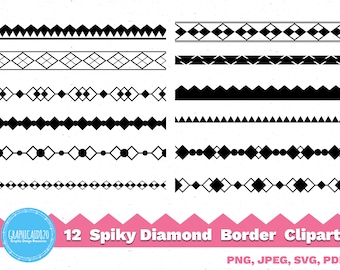 12 Diamond Border Text Divider Clip Art | Lace Header Embellishment | Seamless Digital Vector Clipart | Png Svg JPEG Pdf Bundle Set v2