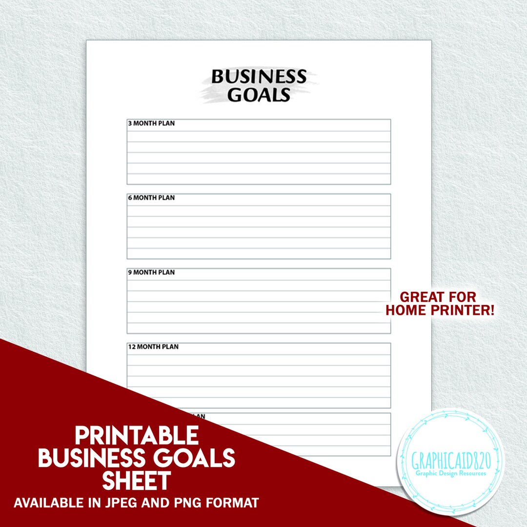 Business Goal Planning Template Simple One Sheet Printable Planner