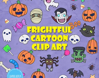 25 Frightful Cartoon Halloween Clip Art - Scrapbook - Crafts - Clip Art - Png Digital Files | Halloween png Bundle