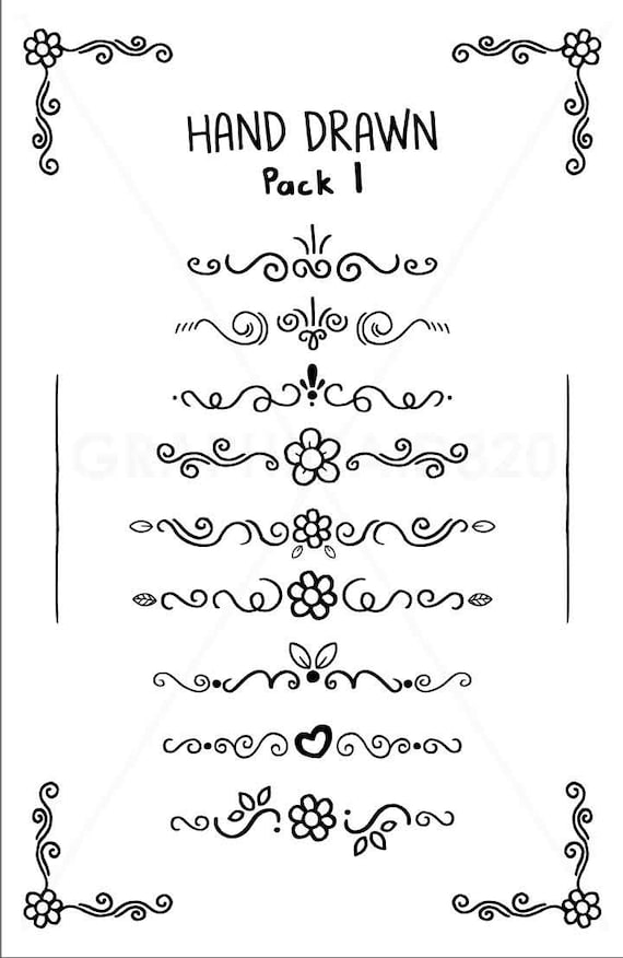 Download 11 Hand Drawn Doodle Text Divider Clip Art Pack 1 Floral Etsy