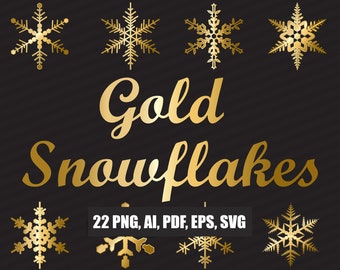 Gold Metallic Snowflake Winter Elements Clip Art | Snowflake Svg | Winter SVG Bundle - Available in Png, Svg, Eps, Pdf, Ai Digital Files