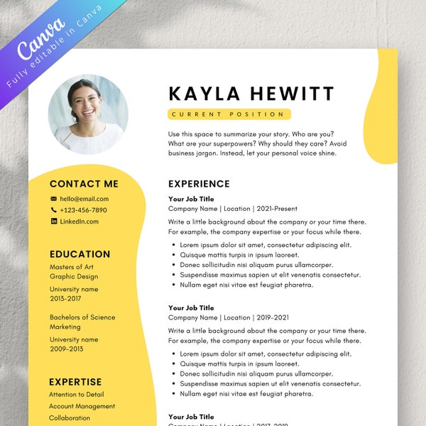Creative Resume Template Canva | Professional CV Template | Modern Creative Resume | UX Designer Resume | Graphic Designer Resume