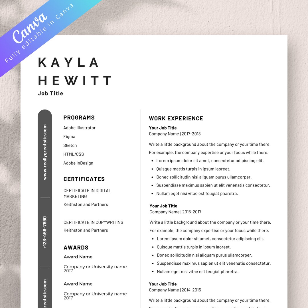 Modern Canva Resume Template | Resume and Cover Letter Template | 2 ...