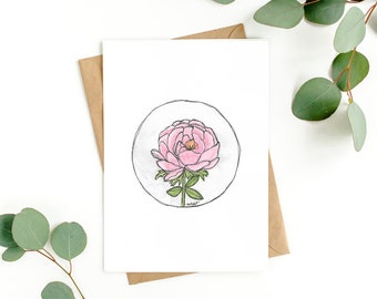 KAART: "Pink Peony" aquarel-geschilderde alle gelegenheidskaart