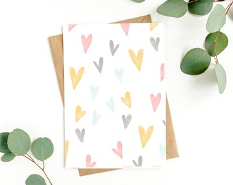 CARD: "Full of Hearts" watercolor-painted all occasion card