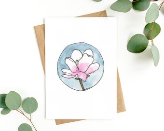 CARD: "Magnolia" watercolor-painted hand-lettered all occasion card