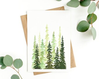 CARD: "Winter Trees" watercolor-painted card