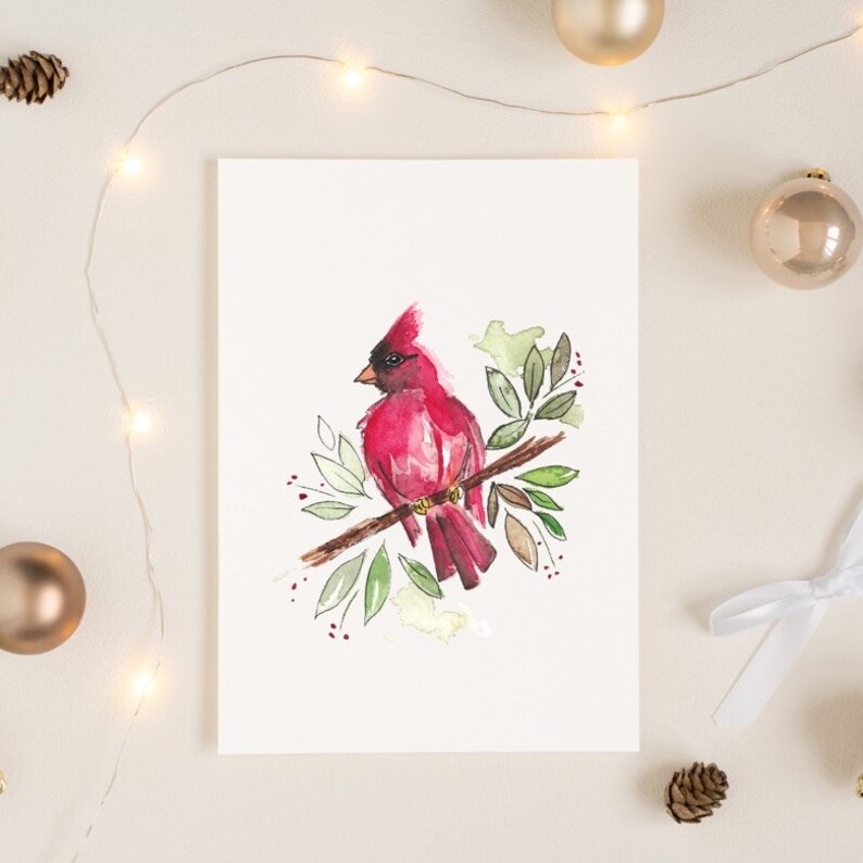 PRINT: Christmas Cardinal, Hand Lettered Print, Art Print image 1