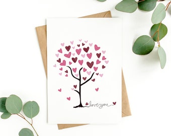 CARD: "Love You Tree" watercolor-painted hand-lettered all occasion card