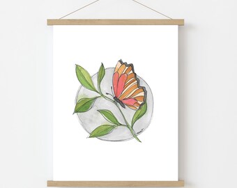 PRINT: Monarch op een blad, Aquarel Art Print