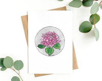 CARD: "Pink Hydrangea" watercolor-painted hand-lettered all occasion card