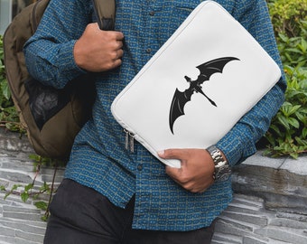 Grey Dragon silhouette soft laptop sleeve cover, black and white macbook sleeve, black dragon laptop sleeve, dragon 13inch, 15inch sleeve