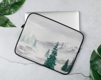 White winter mountain painting laptop sleeve