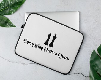 Every King Needs A Queen Laptop Sleeve, chess laptop sleeve, macbook air  chess laptop sleeve, romantic chess piece gift