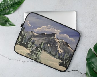 Blue winter mountain painting laptop sleeve