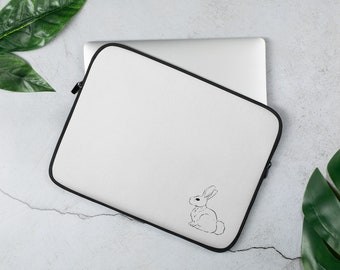 White rabbit line art minimalist white Laptop Sleeve