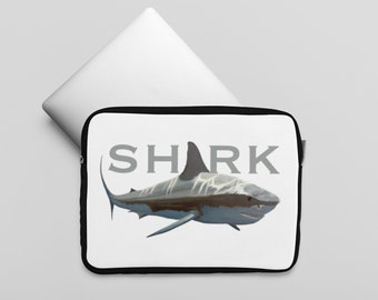 SHARK -  Great white shark Laptop Sleeve, 13inch and 15inch laptop sleeve for shark lovers with faux fur lining