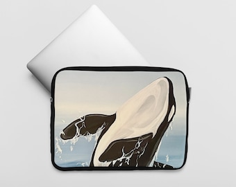 Orca whale breaching Laptop Sleeve! From painting to laptop protection this case is available for 13" and 15" laptops. Whale laptop sleeve!