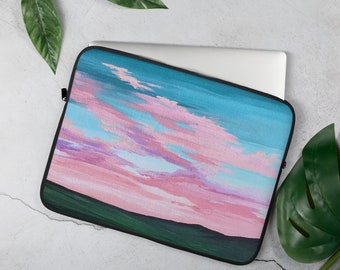 Romantic hills Pink sunset landscape Painting Laptop Sleeve case