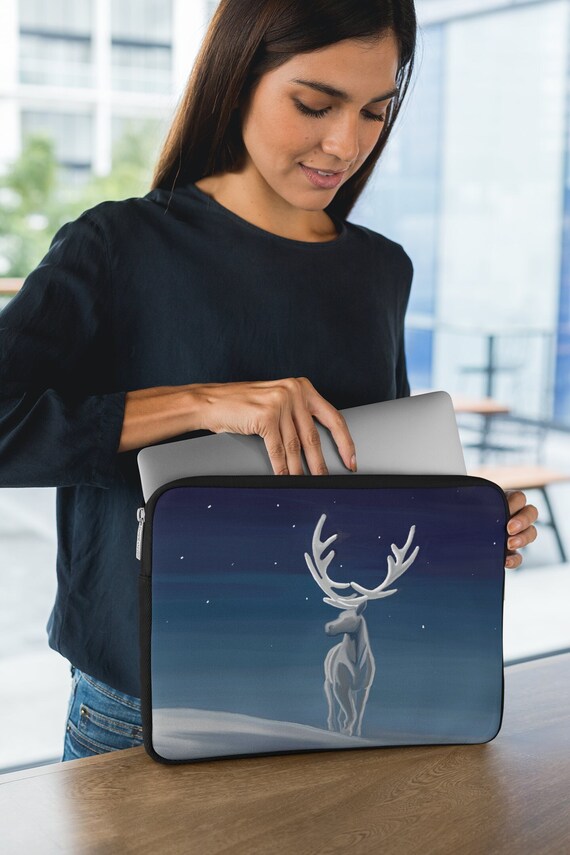 Winter White Deer Navy Laptop Sleeve Perfect Winter Laptop Case for 13 15 Laptops. Painted White Deer With Antlers Etsy