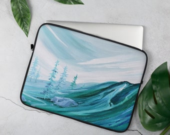 Minty evergreen hills Painting Laptop Sleeve case art cover