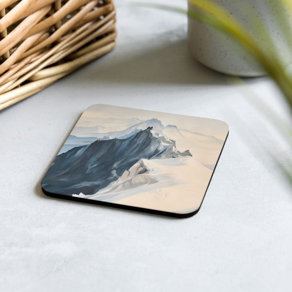 French Mountain Aiguille du Midi Painting Cork-Back Coaster - Heat-Resistant and Water-Repellent Collectable by Sarah Mattinson Art