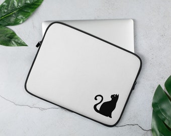 Minimalist white Cat silhouette Laptop Sleeve