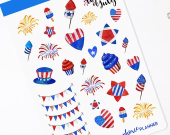 Fourth of July Decor Planner Stickers / July 4th Sticker / Independence Day / Bullet Journal / Clipart Style / ECLP / Happy Planner