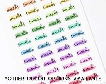 Reminder Watercolor Swatch Planner Sticker on PREMIUM MATTE / 44 Planner Stickers / Calligraphy / Cursive / Erin Condren / Happy Planner