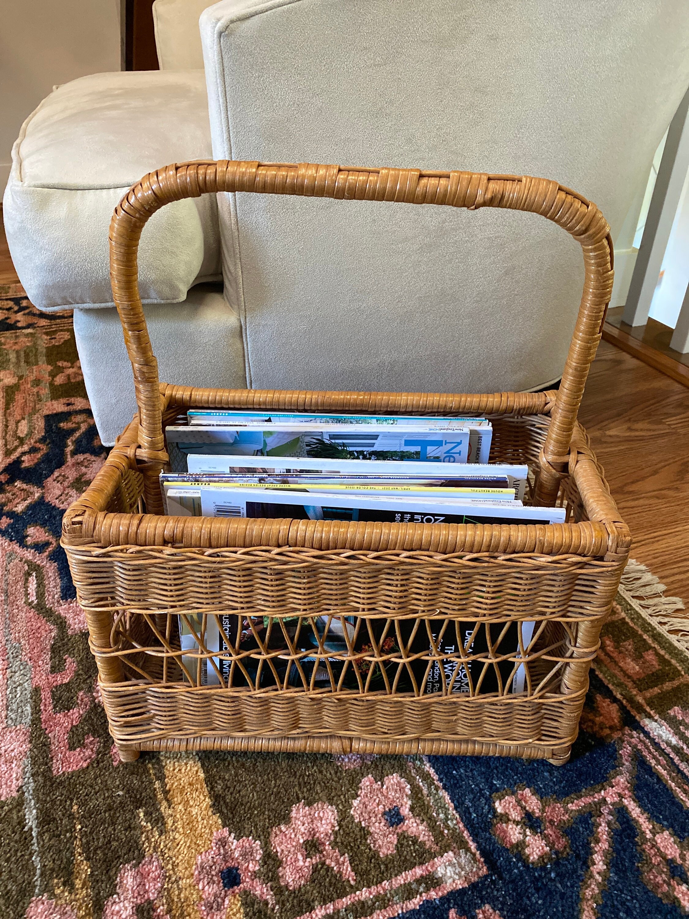 Vintage Wicker Magazine Holder Woven Rattan Magazine Rack Etsy
