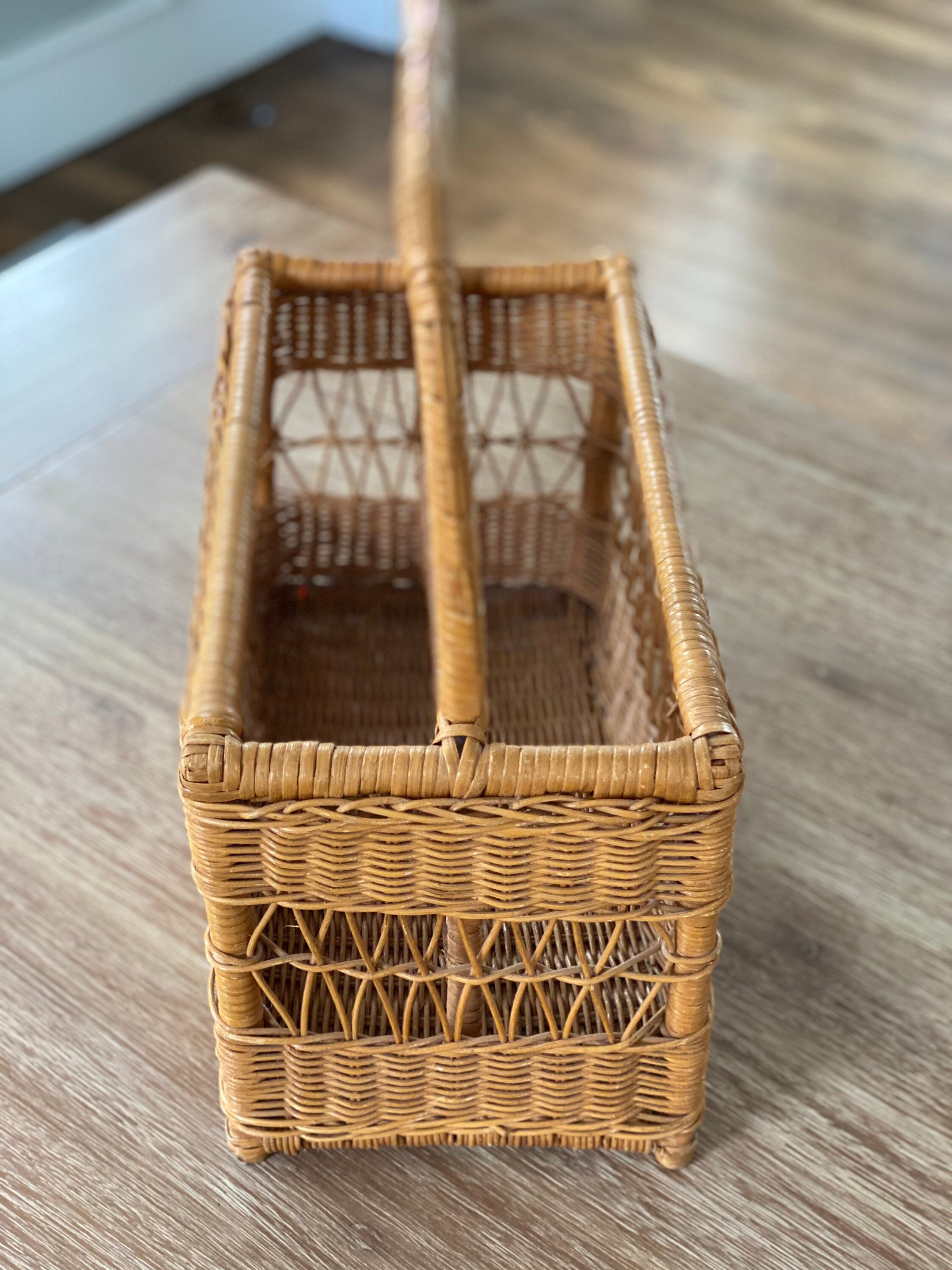 Vintage Wicker Magazine Holder Woven Rattan Magazine Rack Etsy