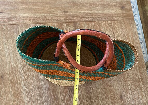 Handmade Woven Striped Tote Bag Large Market Bask… - image 9