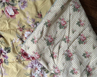 Vintage Ralph Lauren Sophie Brooke Cabbage Rose Geel Gebloemd Tweeling Dekbed