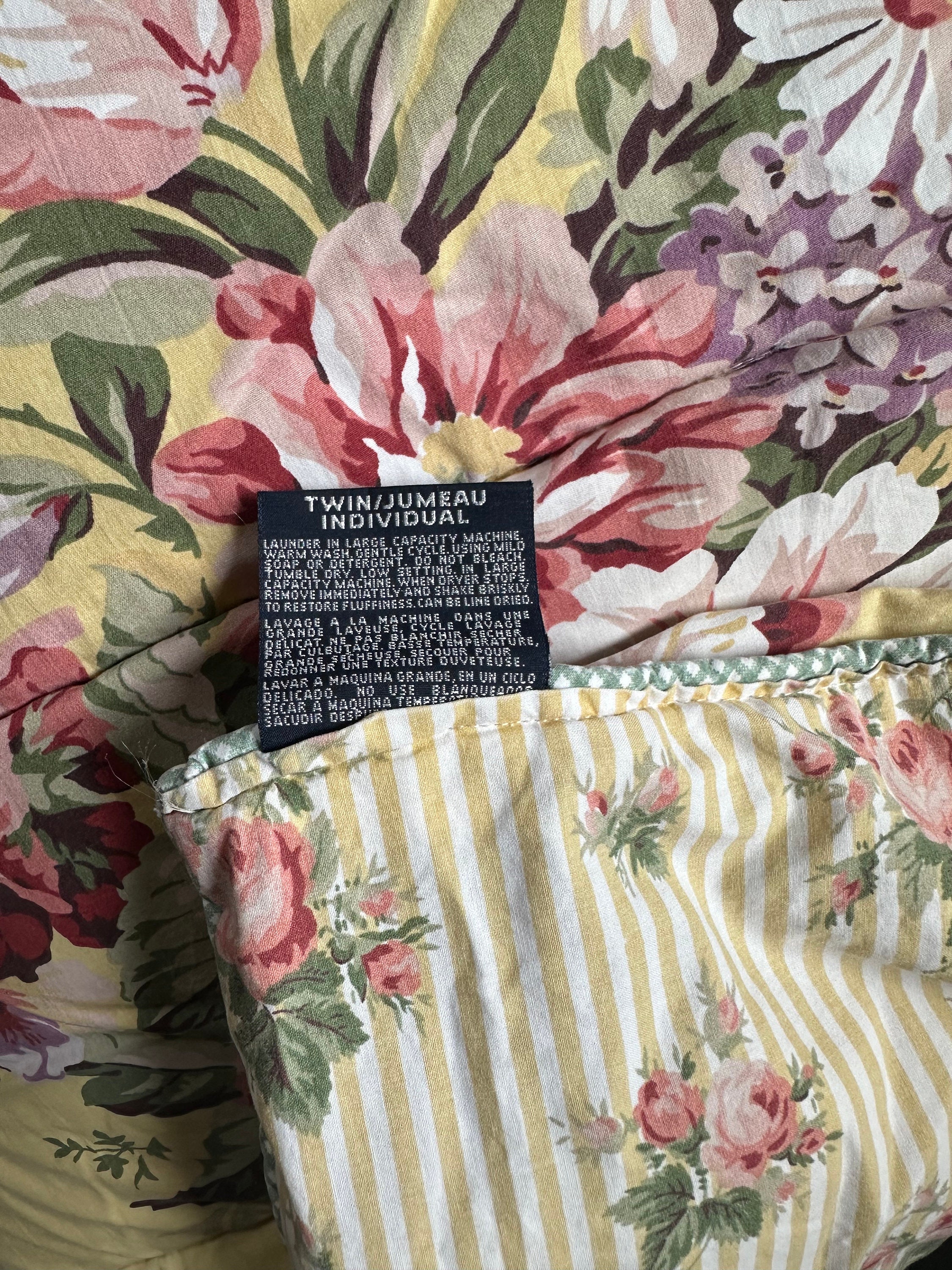 Vintage Ralph Lauren Sophie Brooke Cabbage Rose Yellow Floral Twin