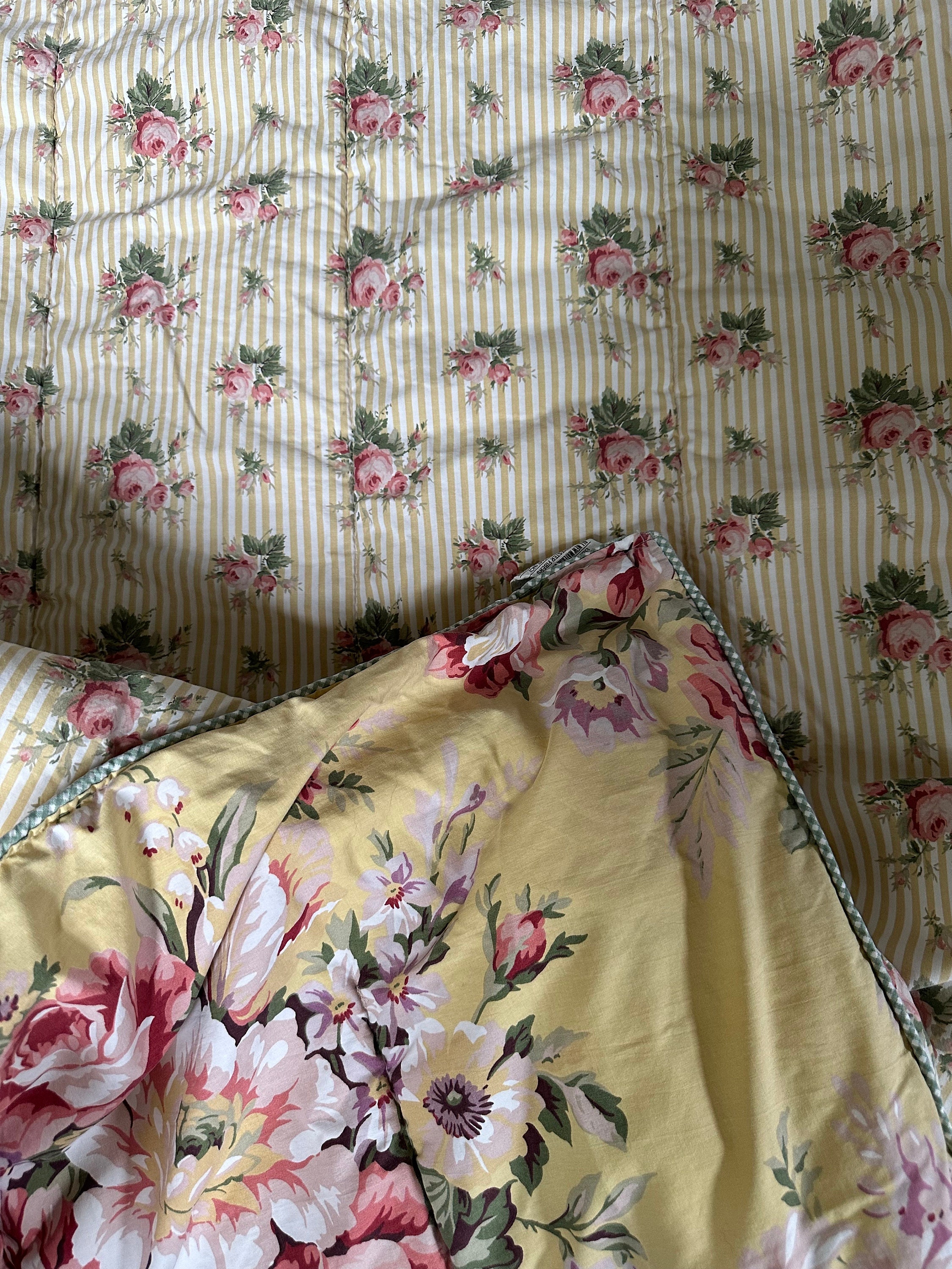 Vintage Ralph Lauren Sophie Brooke Cabbage Rose Yellow Floral Twin