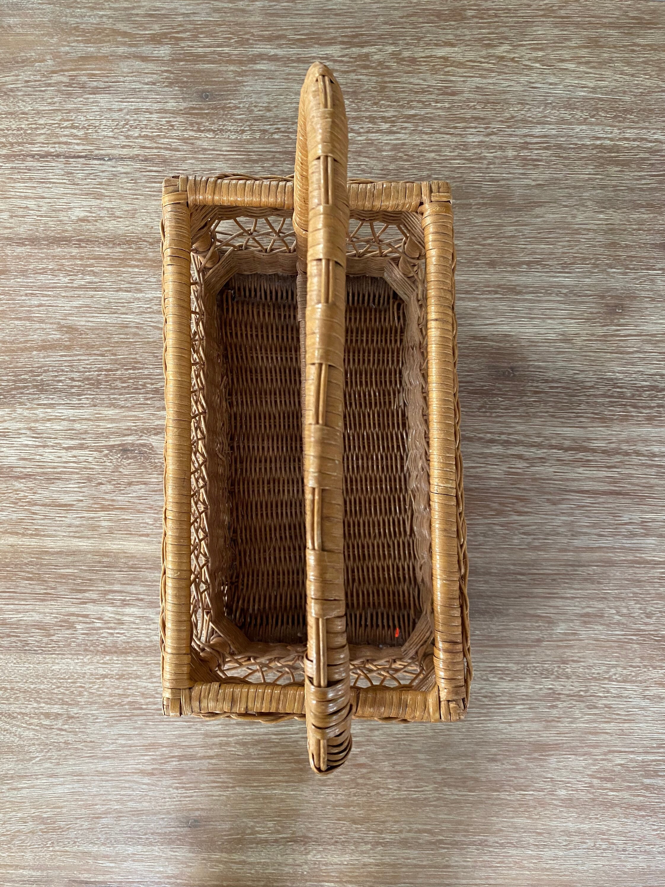 Vintage Wicker Magazine Holder Woven Rattan Magazine Rack Etsy