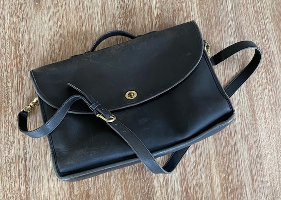 Vintage 1980s Coach Black Leather Briefcase | Mes… - image 1
