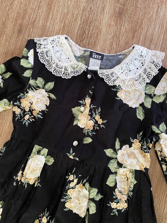 Vintage 1990s Girls’ Black Floral Print Lace Coll… - image 7