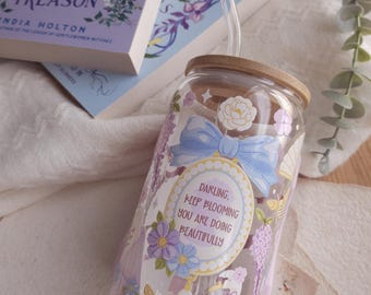 Regency Inspired Floral Glass Mug | Romantic Aesthetic Cup | English Garden Cottagecore Drinkware | Book Lover Gift