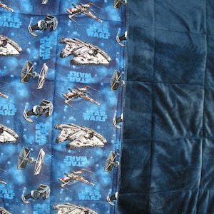 Licensed Space Ship Weighted Blanket: Cotton, Minky Back, Glass Beads