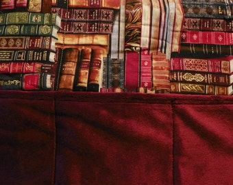 Books Print Weighted Blanket: Cotton Top, Minky Back, Glass Beads, Deep Pressure Therapy