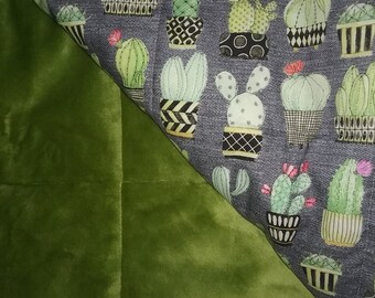 Weighted Blanket, IN STOCK, Glass Beads, Cotton Gray Desert Cactus, Minky back, Anxiety Relief, Insomnia, Autism, Depression, Stress relief