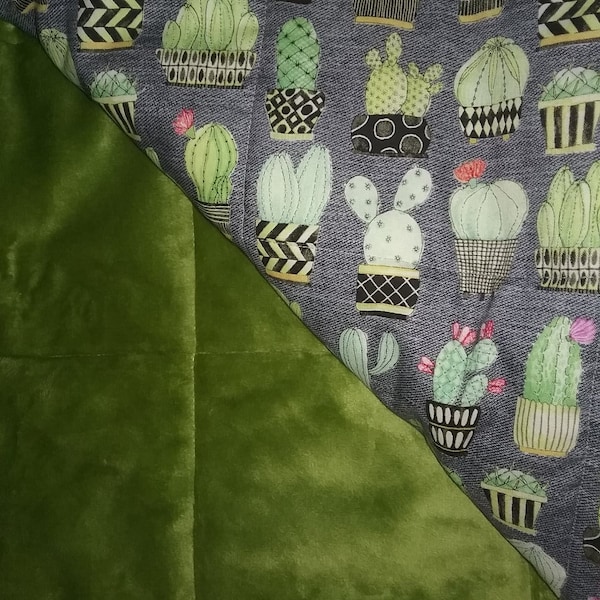 Weighted Blanket, IN STOCK, Glass Beads, Cotton Gray Desert Cactus, Minky back, Anxiety Relief, Insomnia, Autism, Depression, Stress relief