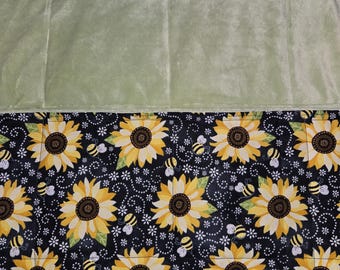 Sunflower Weighted Blanket: Glass Beads, Cotton Print, Minky Back, Deep Pressure Therapy