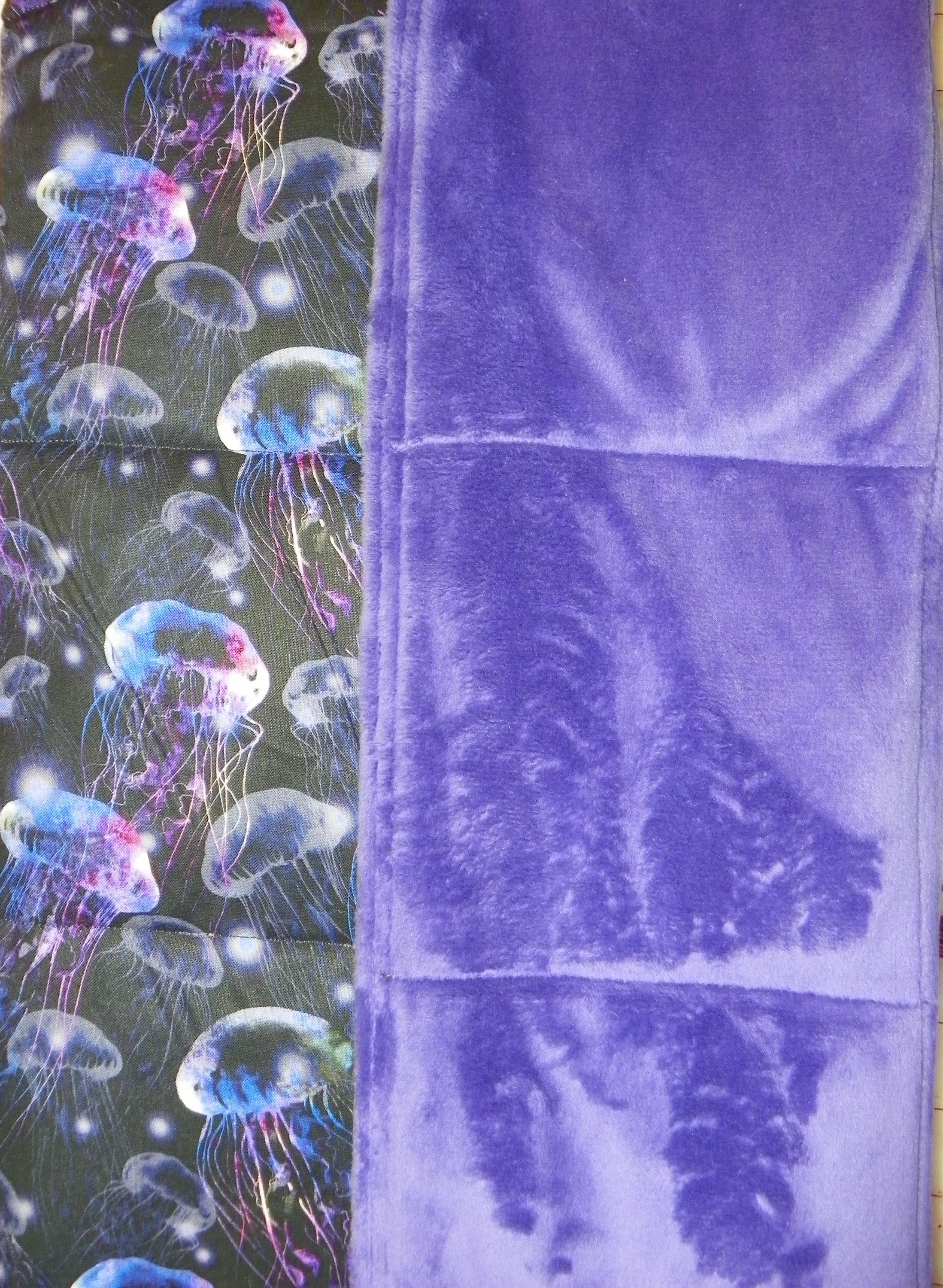 Jellyfish Cotton Print Weighted Blanket: Minky Back, Glass Beads